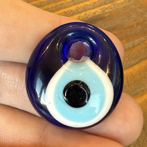 Evil Eye Amulet Pendant Cobalt Blue Glass Art Handblown White Protection - Picture 4 of 5